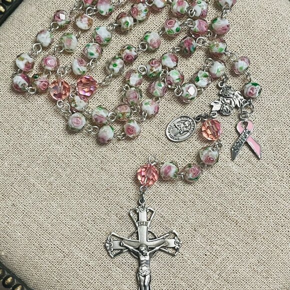 Breast Cancer Survivor Catholic Rosary - Sterling Silver - Picture 8 of 8